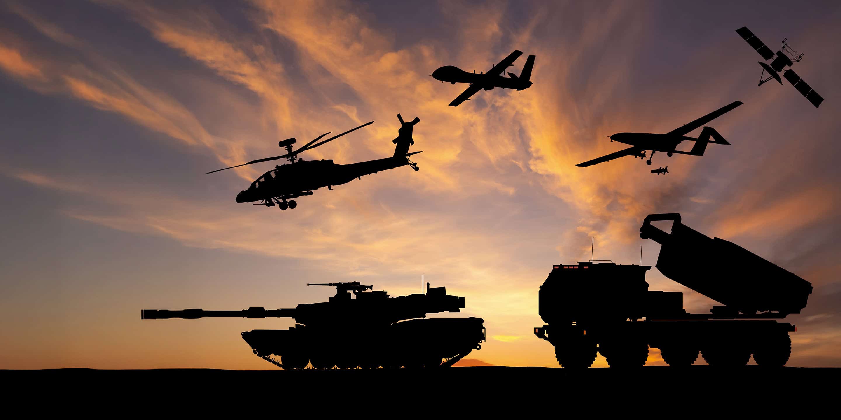 Multi-domain military defense technologies featuring tanks and aircraft Multi-domain military defense technologies featuring tanks and aircraft